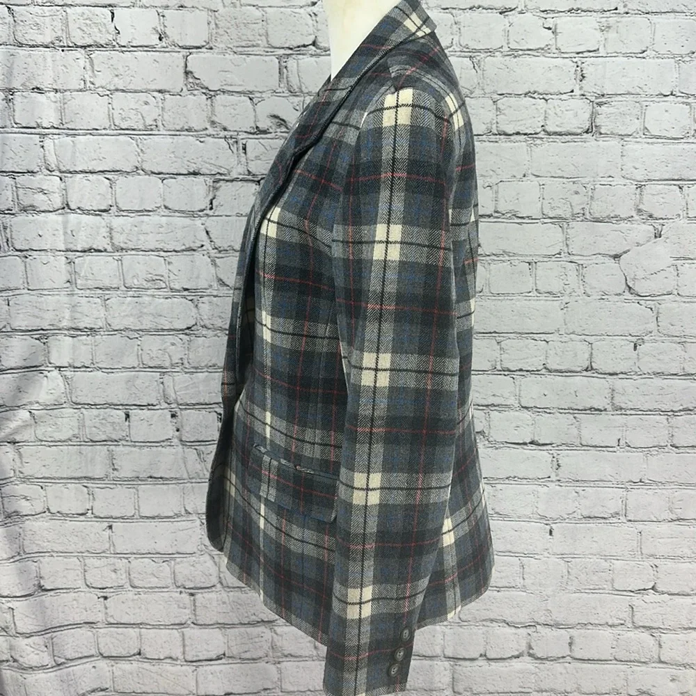 PENDLETON Tweed Virgin Wool Single Button Fitted Plaid Blazer 10 Gray VGC*